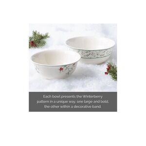 Pfaltzgraff Winterberry Holiday Set of 2 Nesting Serving Bowls Stoneware NEW